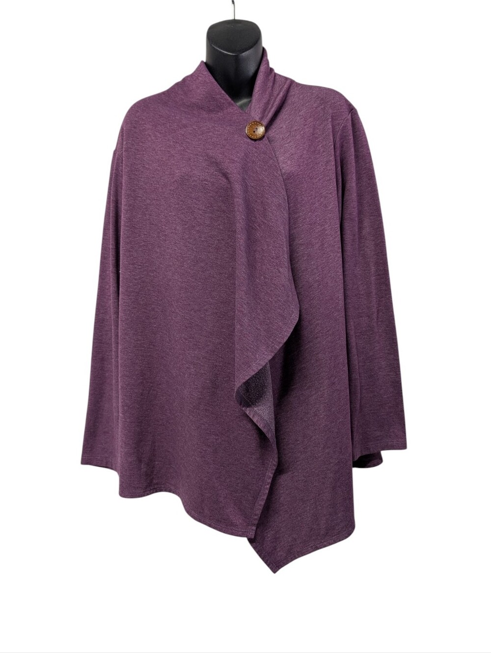 Bobeau Women's Plus Size 1X Purple Asymmetrical Wrap Top Button Closure
